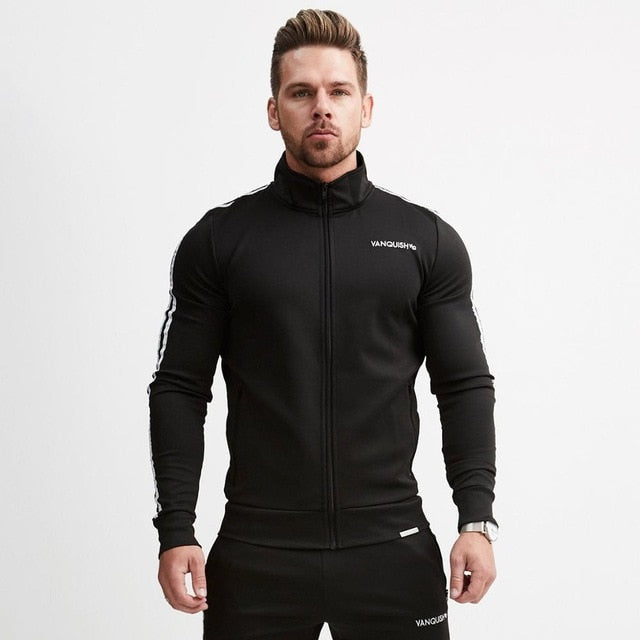 Brand Running Jacket Men Sports Fitness Long Sleeves Hooded Sweatshirts Striped Zipper Hoodies Men Gym Training Run Coat Jackets - EVERTHINGZ