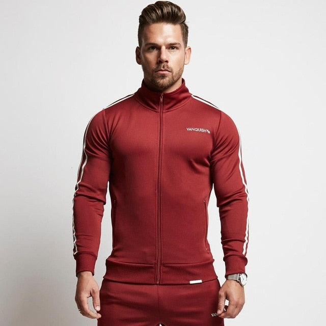 Brand Running Jacket Men Sports Fitness Long Sleeves Hooded Sweatshirts Striped Zipper Hoodies Men Gym Training Run Coat Jackets - EVERTHINGZ