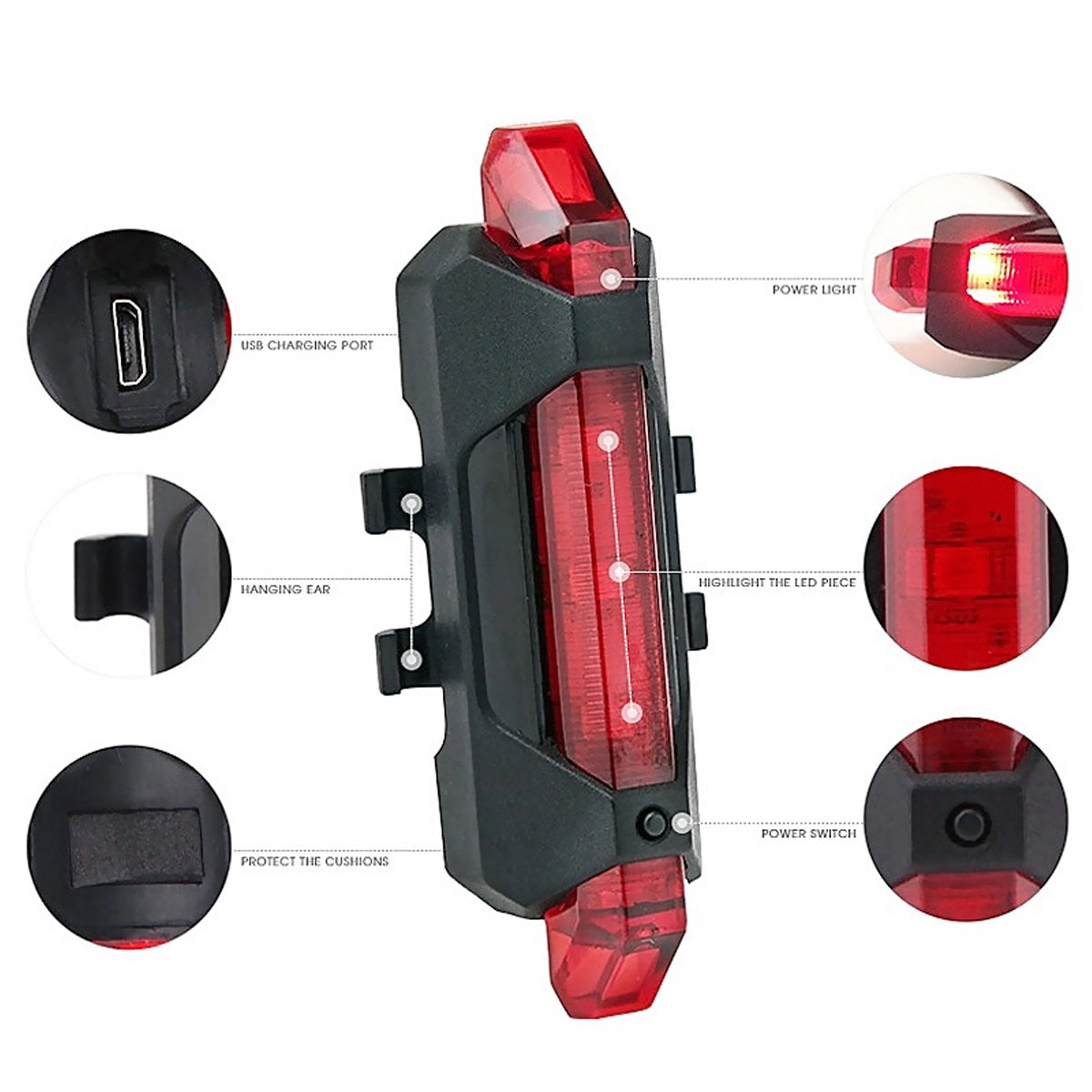 Portable USB Rechargeable Bike Bicycle Tail Rear Safety Warning Light Taillight  Lamp Super Bright ASD88 - EVERTHINGZ