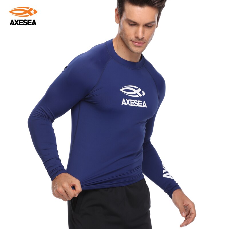 AXESEA Men Swimsuit Long Sleeve Rashguard Sun Protection Swimwear UV Solid Surfing Shirt Top UPF50+ Rash Guard Swimming Suit - EVERTHINGZ