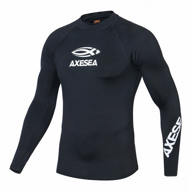 AXESEA Men Swimsuit Long Sleeve Rashguard Sun Protection Swimwear UV Solid Surfing Shirt Top UPF50+ Rash Guard Swimming Suit - EVERTHINGZ