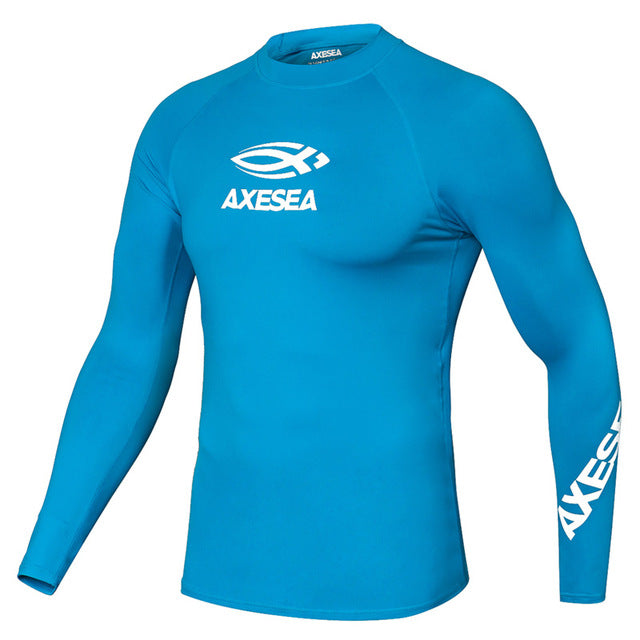 AXESEA Men Swimsuit Long Sleeve Rashguard Sun Protection Swimwear UV Solid Surfing Shirt Top UPF50+ Rash Guard Swimming Suit - EVERTHINGZ