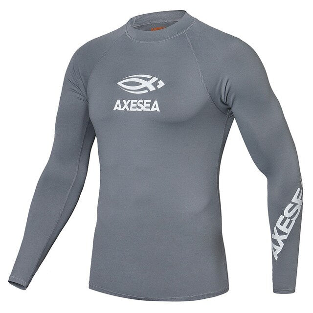 AXESEA Men Swimsuit Long Sleeve Rashguard Sun Protection Swimwear UV Solid Surfing Shirt Top UPF50+ Rash Guard Swimming Suit - EVERTHINGZ