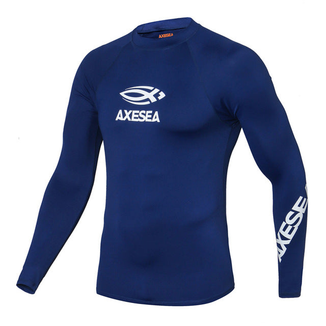 AXESEA Men Swimsuit Long Sleeve Rashguard Sun Protection Swimwear UV Solid Surfing Shirt Top UPF50+ Rash Guard Swimming Suit - EVERTHINGZ