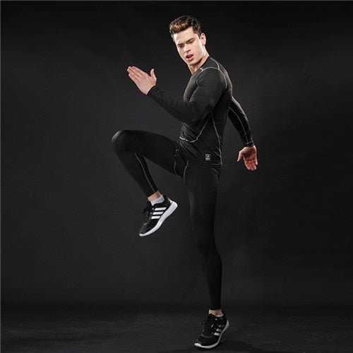 Sports Suit Men Long Sleeve Running Sets Quick Dry Basketball Gym Jogging Suit Compression Yoga Sport Fitness Set Clothes - EVERTHINGZ