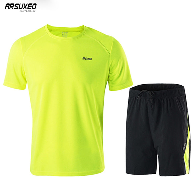 ARSUXEO Summer Men's Running Sets Running T Shirt Running Shorts Training GYM Workout Exercise Jersey Quick Dry Reflective - EVERTHINGZ