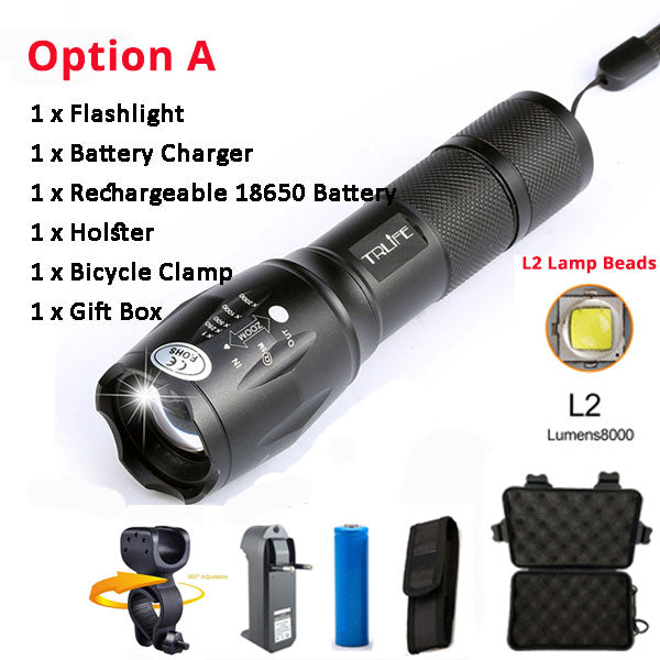 Bicycle Light 8000 Lumens 5 Modes L2 T6 LED cycling Front Light Bike light Lamp Torch Waterproof ZOOM Flashlight By 18650 battey - EVERTHINGZ