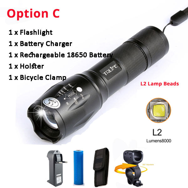 Bicycle Light 8000 Lumens 5 Modes L2 T6 LED cycling Front Light Bike light Lamp Torch Waterproof ZOOM Flashlight By 18650 battey - EVERTHINGZ