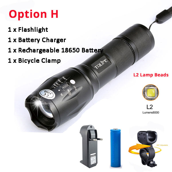 Bicycle Light 8000 Lumens 5 Modes L2 T6 LED cycling Front Light Bike light Lamp Torch Waterproof ZOOM Flashlight By 18650 battey - EVERTHINGZ