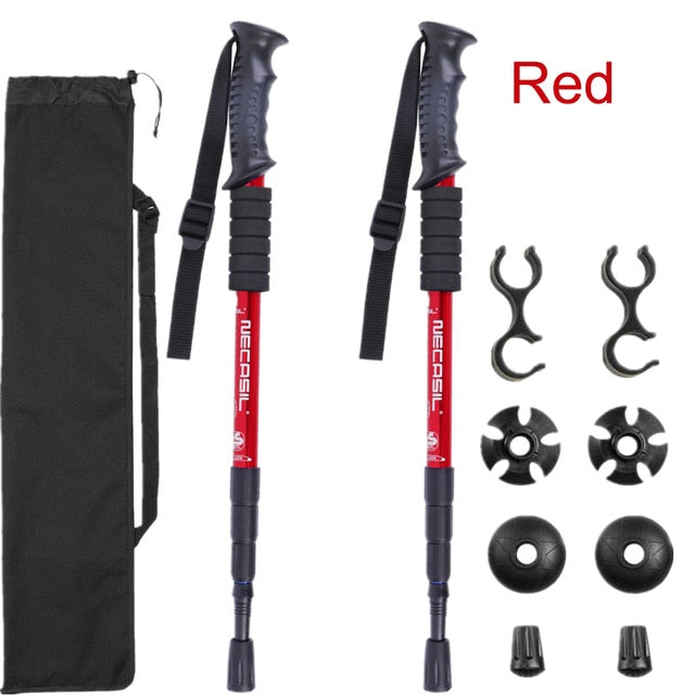 2pcs/lot Trekking poles hike walking stick nordic walking cane Aluminium ski camp telescopic baton outdoor hiking poles crutches - EVERTHINGZ