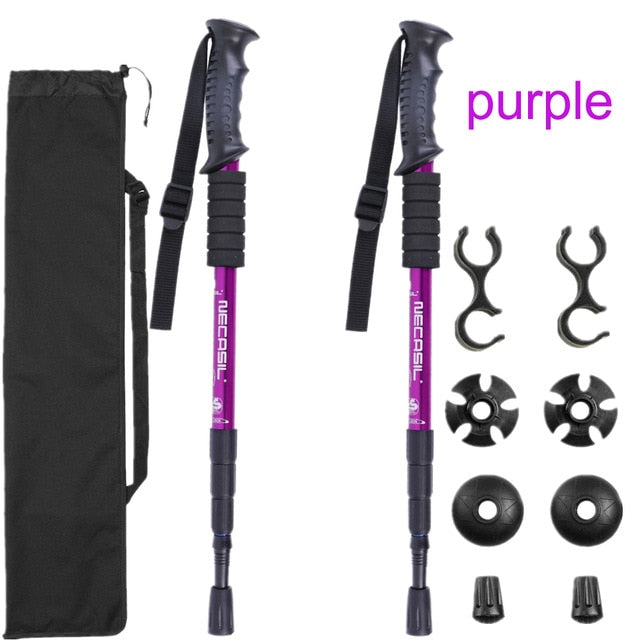 2pcs/lot Trekking poles hike walking stick nordic walking cane Aluminium ski camp telescopic baton outdoor hiking poles crutches - EVERTHINGZ