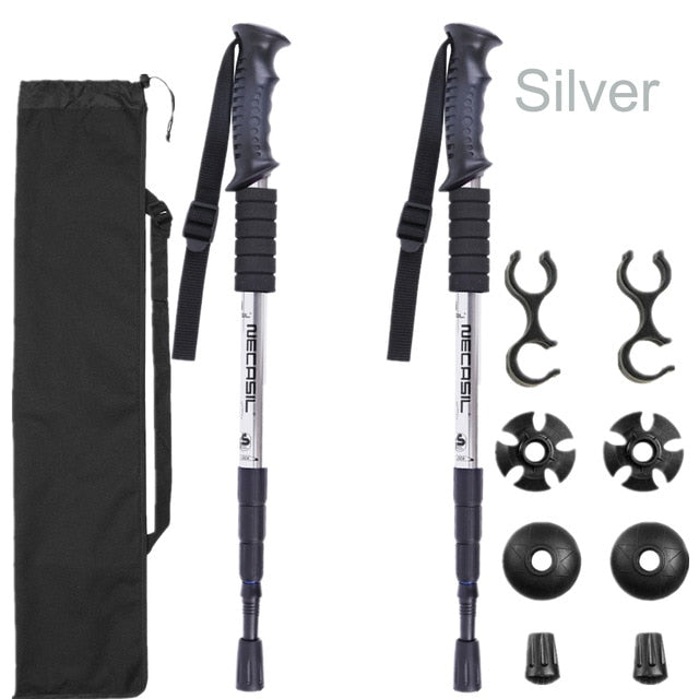 2pcs/lot Trekking poles hike walking stick nordic walking cane Aluminium ski camp telescopic baton outdoor hiking poles crutches - EVERTHINGZ