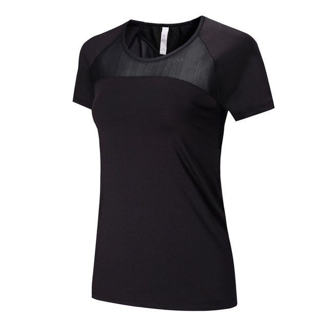 Yoga Mesh Shirts Quick dry Fitness Sports Gym Clothes Female Running Short Sleeve Sexy Hollow Back Female Sport T Shirt Running - EVERTHINGZ