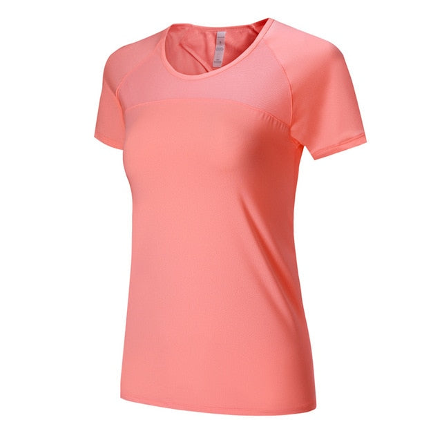 Yoga Mesh Shirts Quick dry Fitness Sports Gym Clothes Female Running Short Sleeve Sexy Hollow Back Female Sport T Shirt Running - EVERTHINGZ