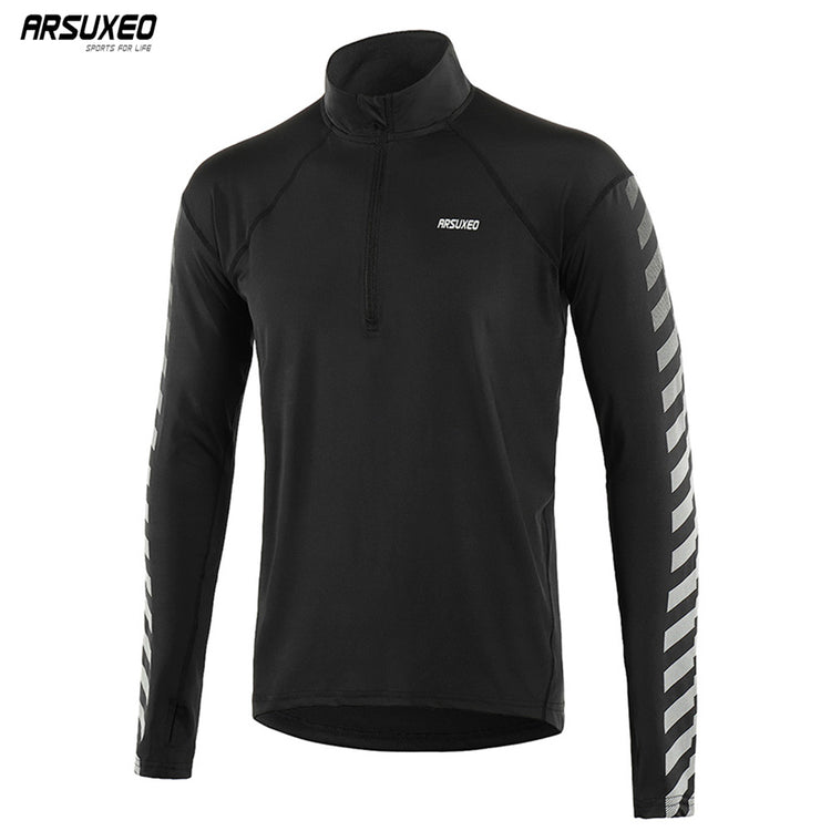 ARSUXEO Men's Outdoor Sports Dry Fit Running Shirts Long Sleeve Elastic Half- Zipper Shirts Running Clothing Reflective 18T6 - EVERTHINGZ