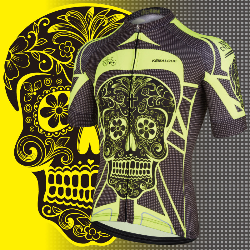 Kemaloce Yellow Bright Skeleton Cycling Jersey China Short Sleeve Men Cycling Shirts Retro Crane Cheap Bicycle Shirt Bike Jersey - EVERTHINGZ