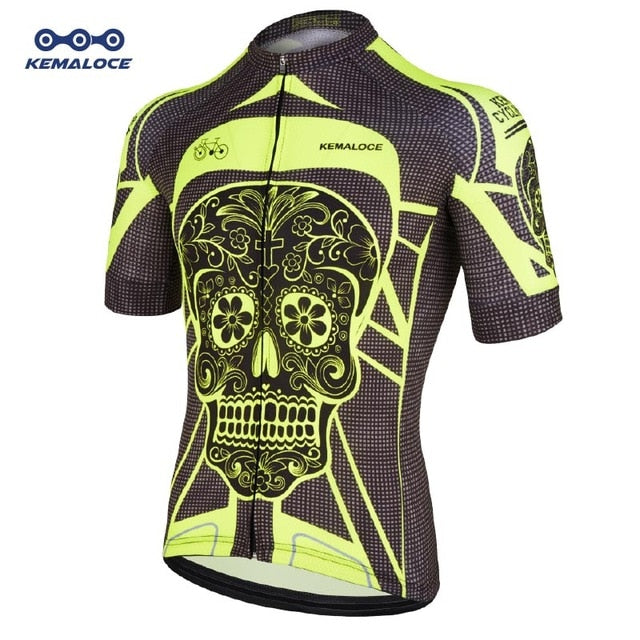 Kemaloce Yellow Bright Skeleton Cycling Jersey China Short Sleeve Men Cycling Shirts Retro Crane Cheap Bicycle Shirt Bike Jersey - EVERTHINGZ