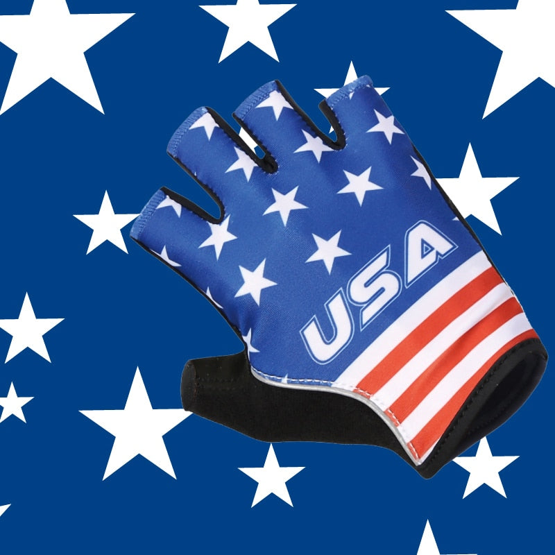 USA blue half finger cycling gloves/wholesale personalized mountain bicycle mittens/hand smart pro team racing gel bike gloves - EVERTHINGZ